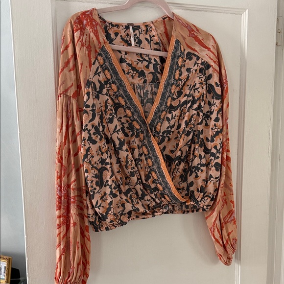 Free People Tops - Free People Floral Wrap Blouse - Orange and Black